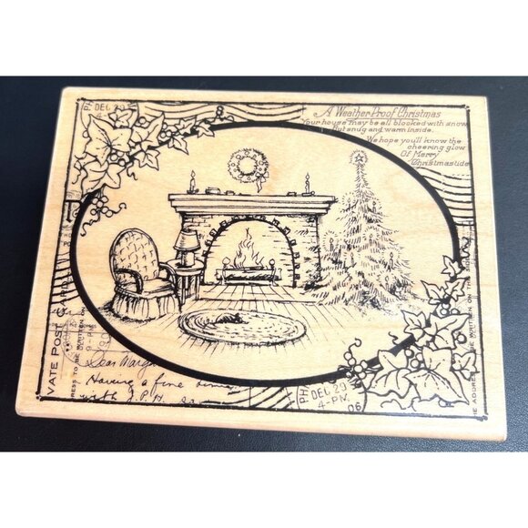 2014 Stampendous Wood Mounted Rubber Stamp Fireside Ivy R211 Christmas Post - Picture 1 of 6